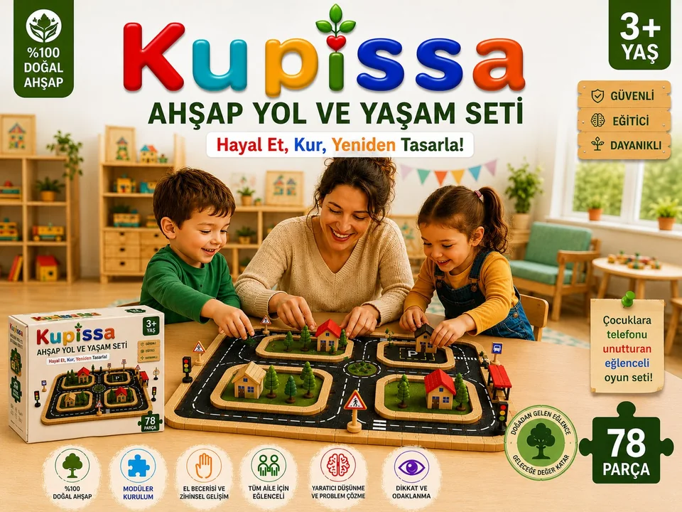 Ahşap Oyuncak Şehir ve Yol Kurma Seti