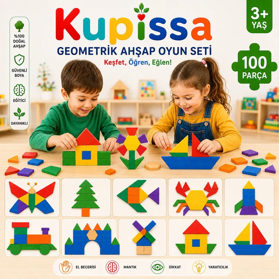 Ahşap Geometrik Şekiller ve Yapı Kurma Seti