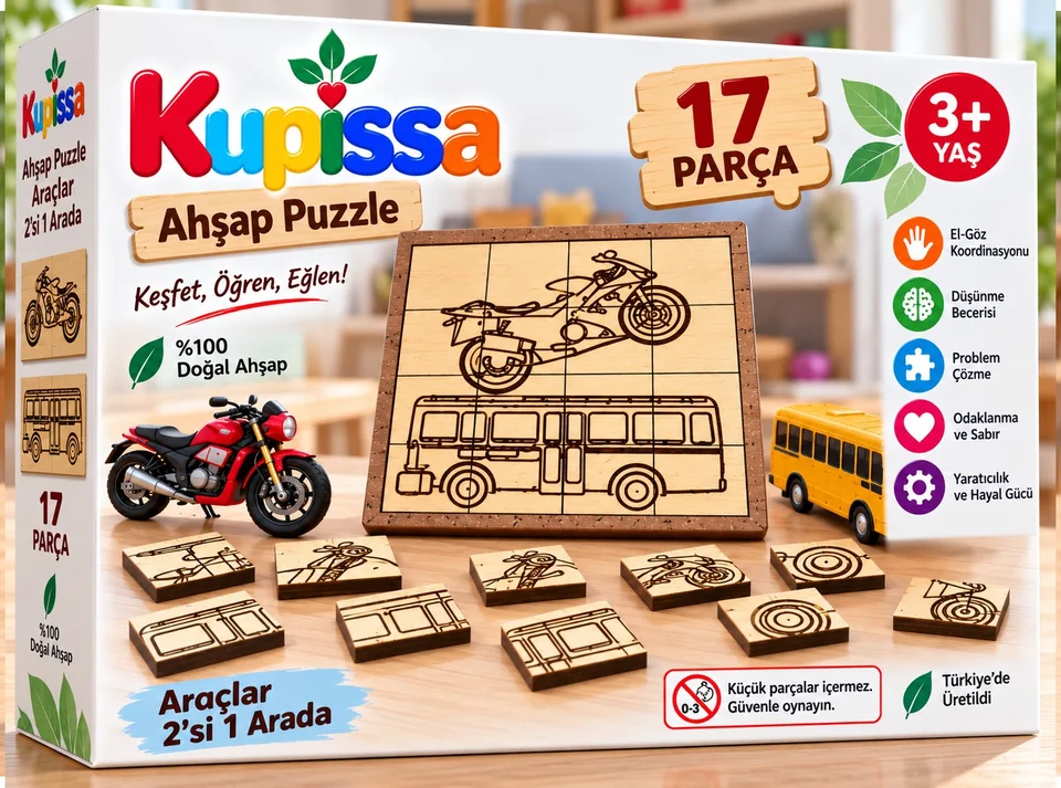 Ahşap Puzzle – Motosiklet ve Minibüs